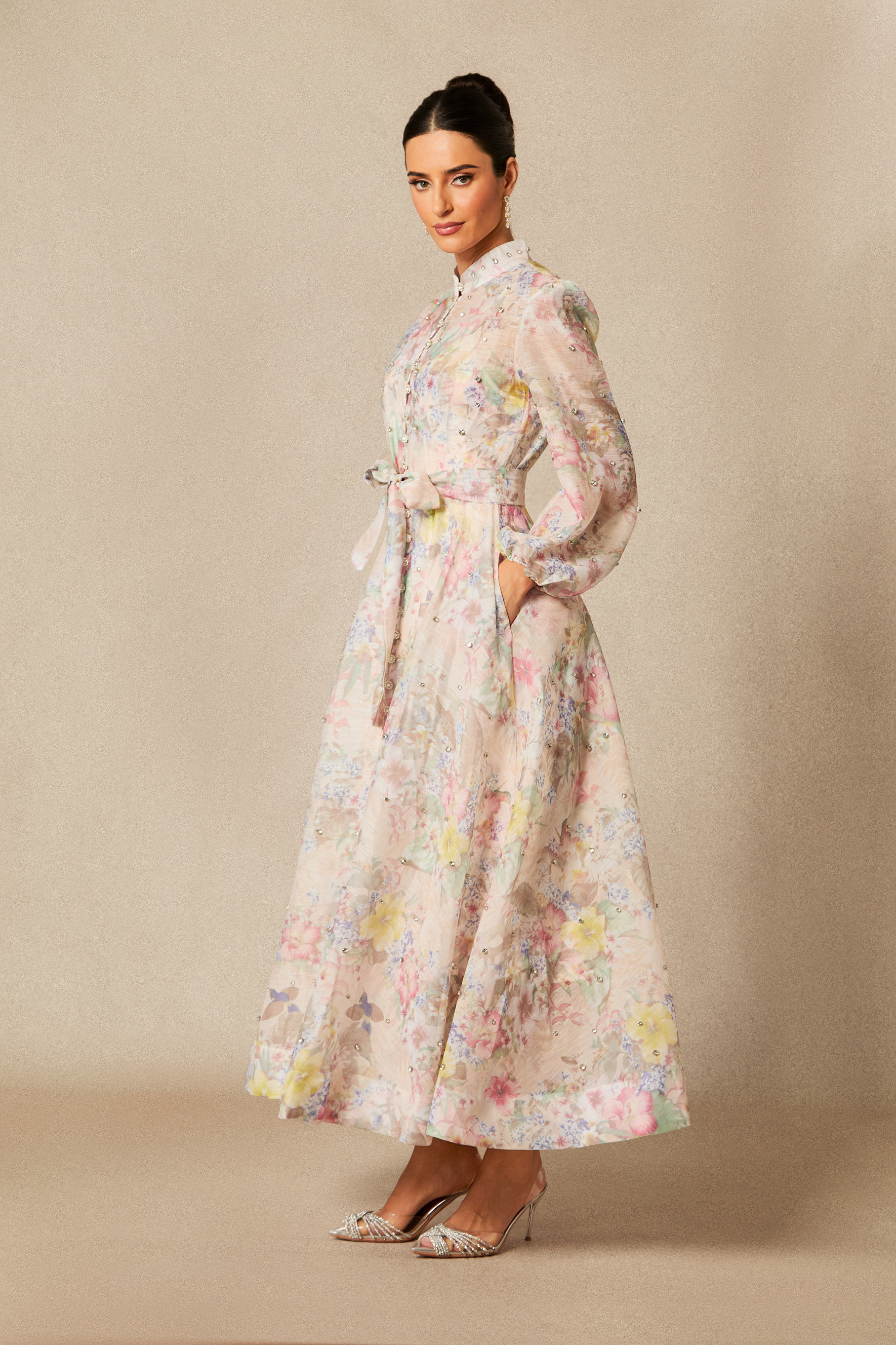 Anne Floral Print Balloon Sleeve Maxi Dress