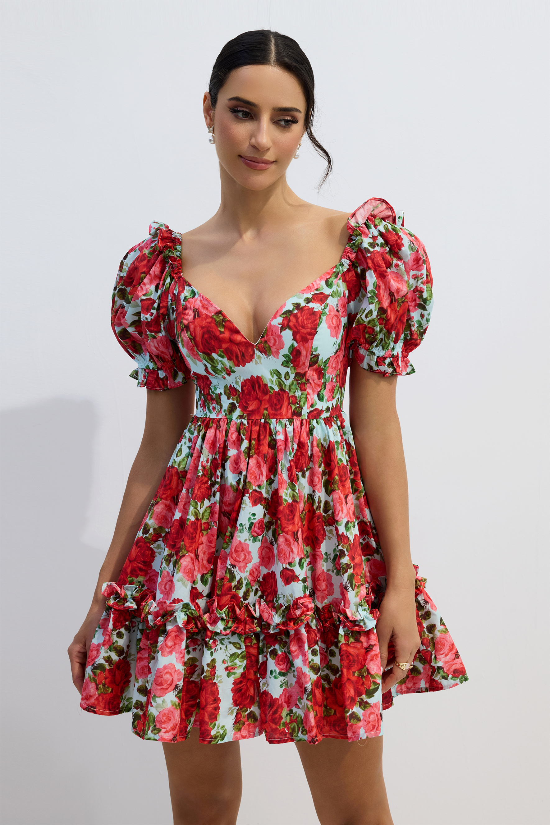 Doris Floral Print V-neck Mini Dress