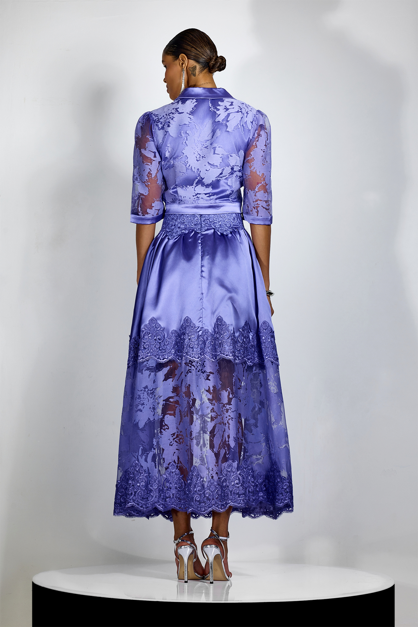 Agnes Floral Lace Lapel Collar Blouse & Skirt Set