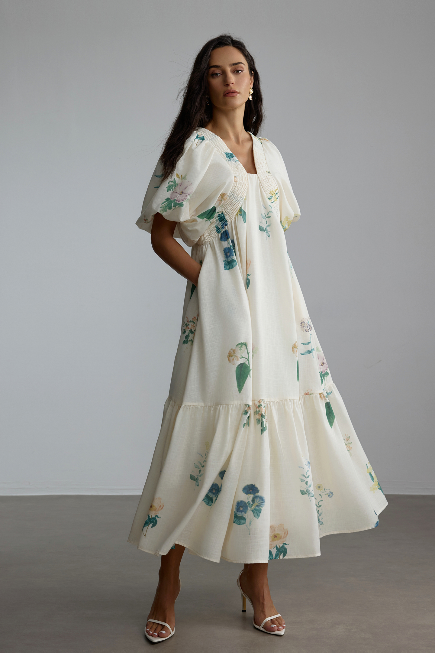 Maura Floral Print Puff Sleeve Maxi Dress