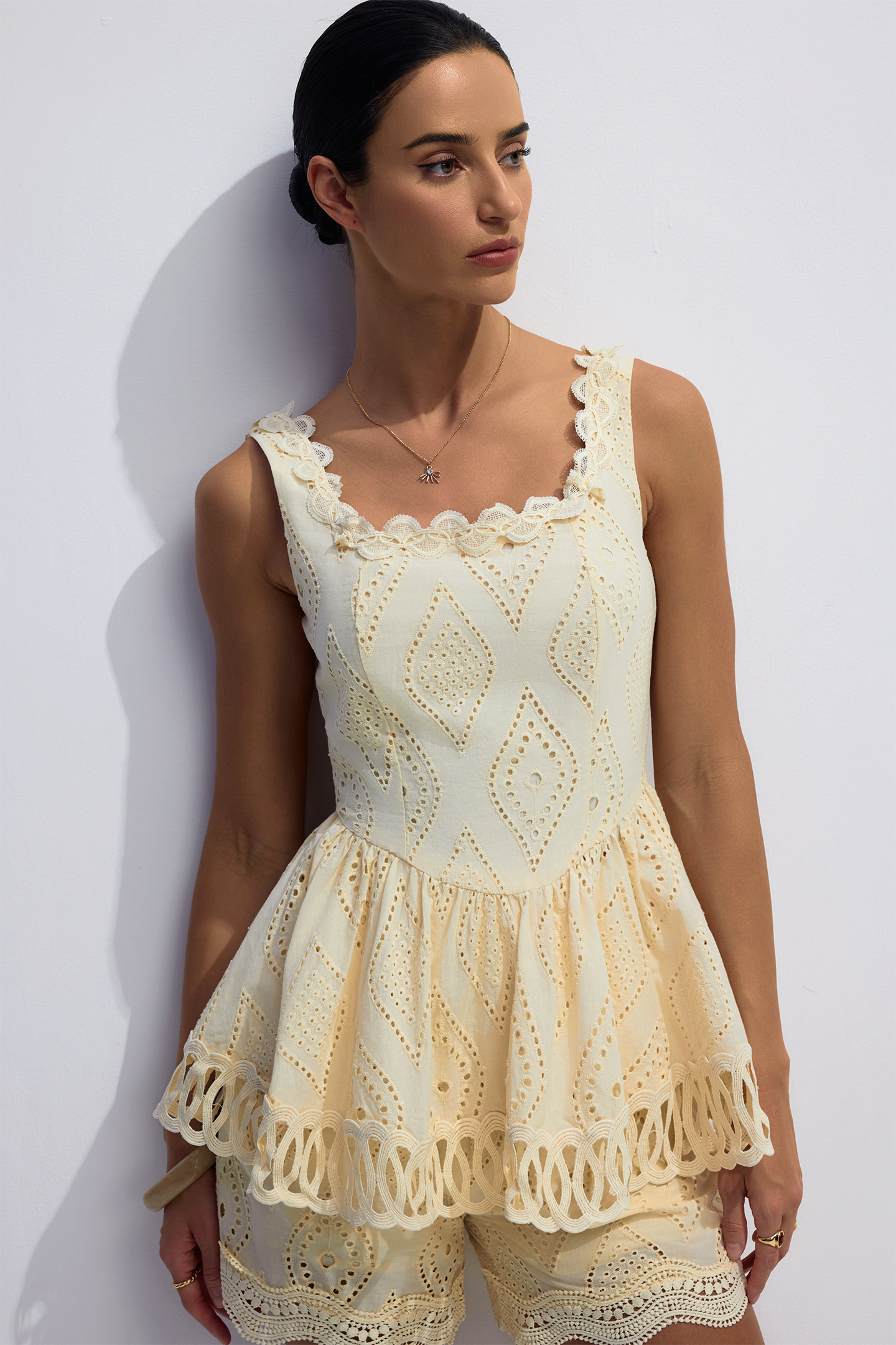 Fannie Square Neck Embroidered Top & Shorts Set