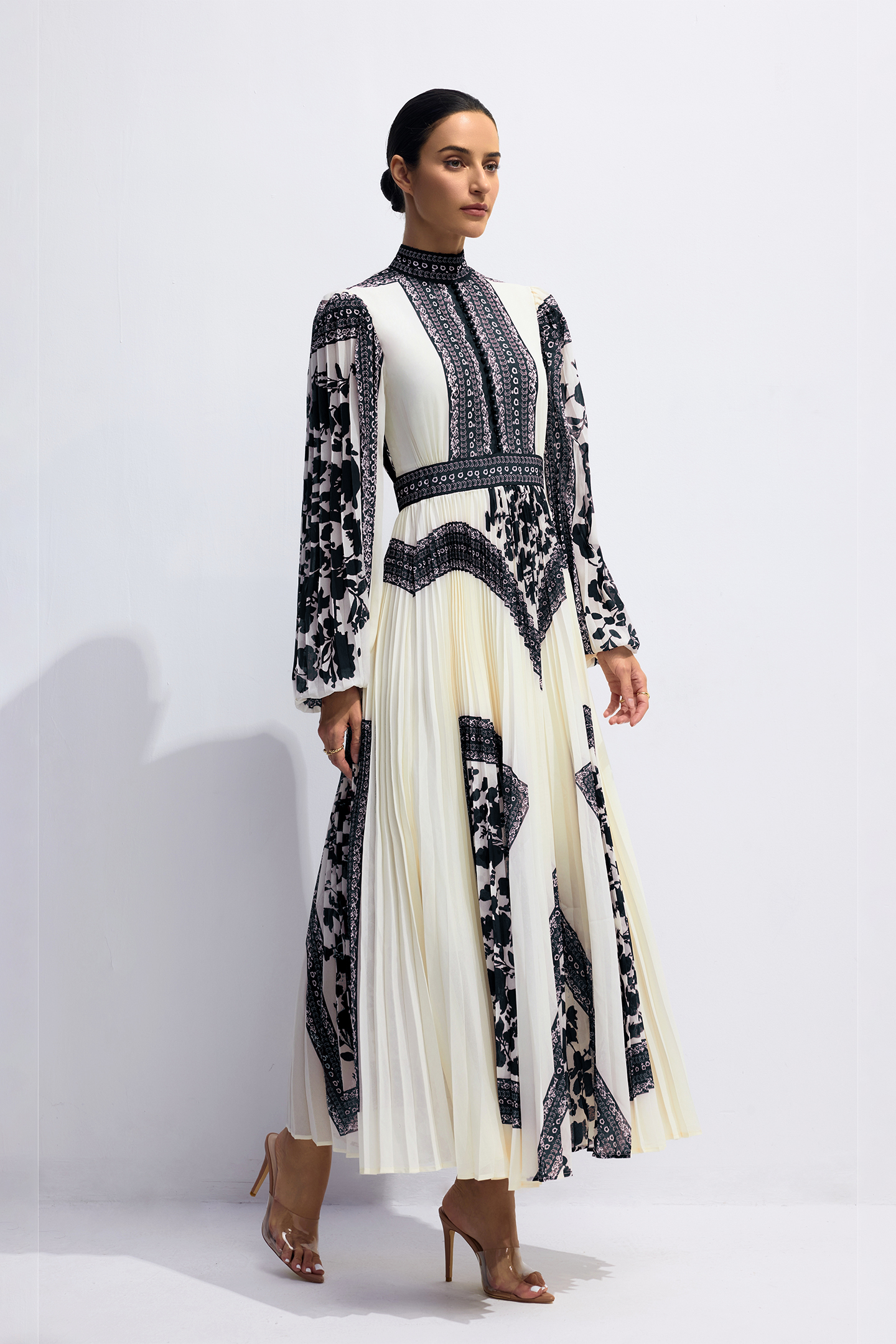 Melvina Floral Print Pleated Maxi Dress