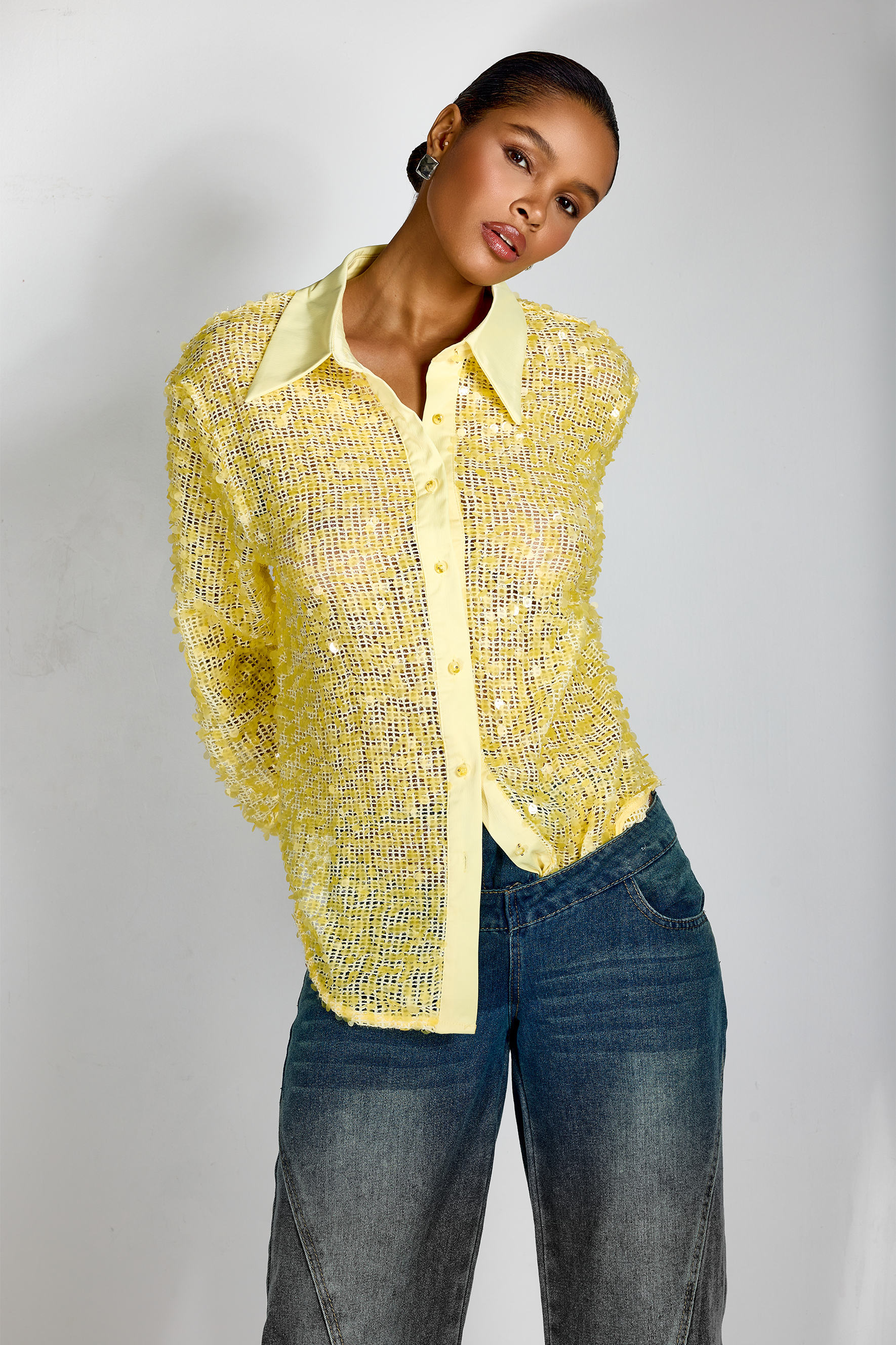 Ellen Sequin Embellished Semi-sheer Shirt