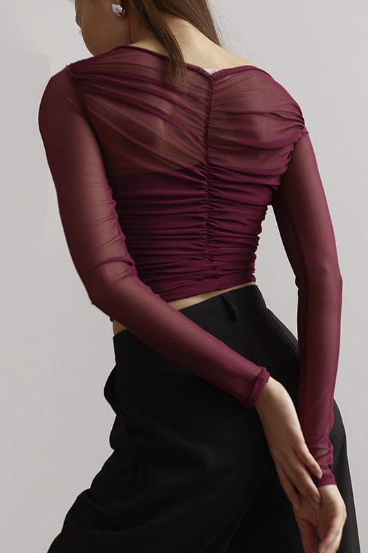 Crossbody V-neck Mesh Top