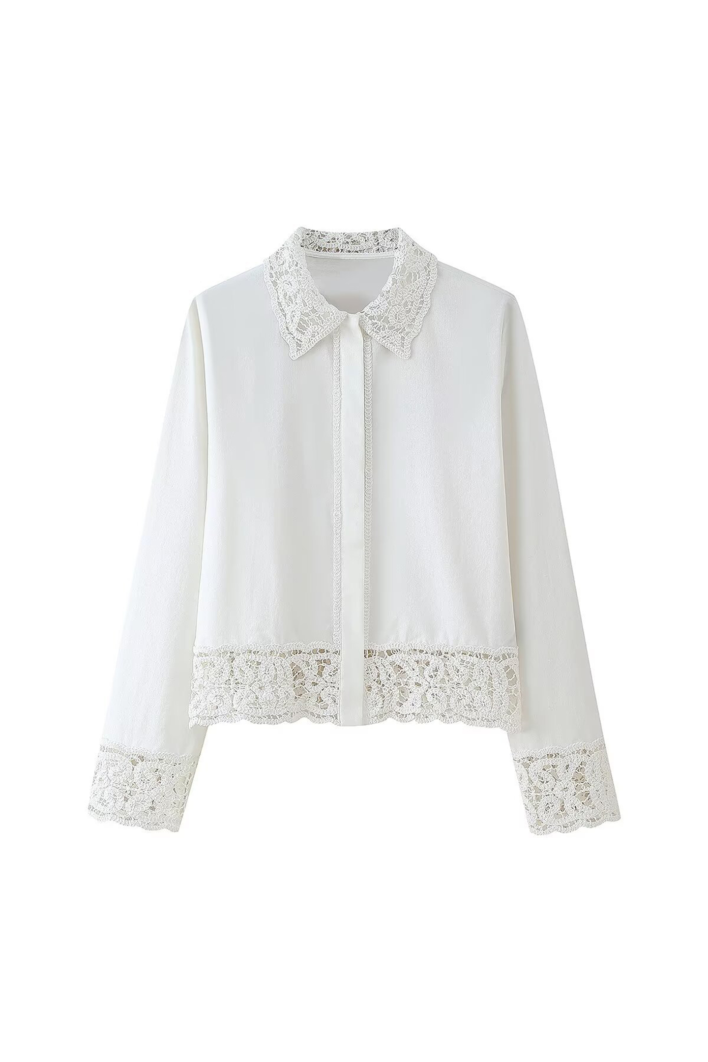 Estelle Lapel Collar Crochet Detail Shirt & Pants Set