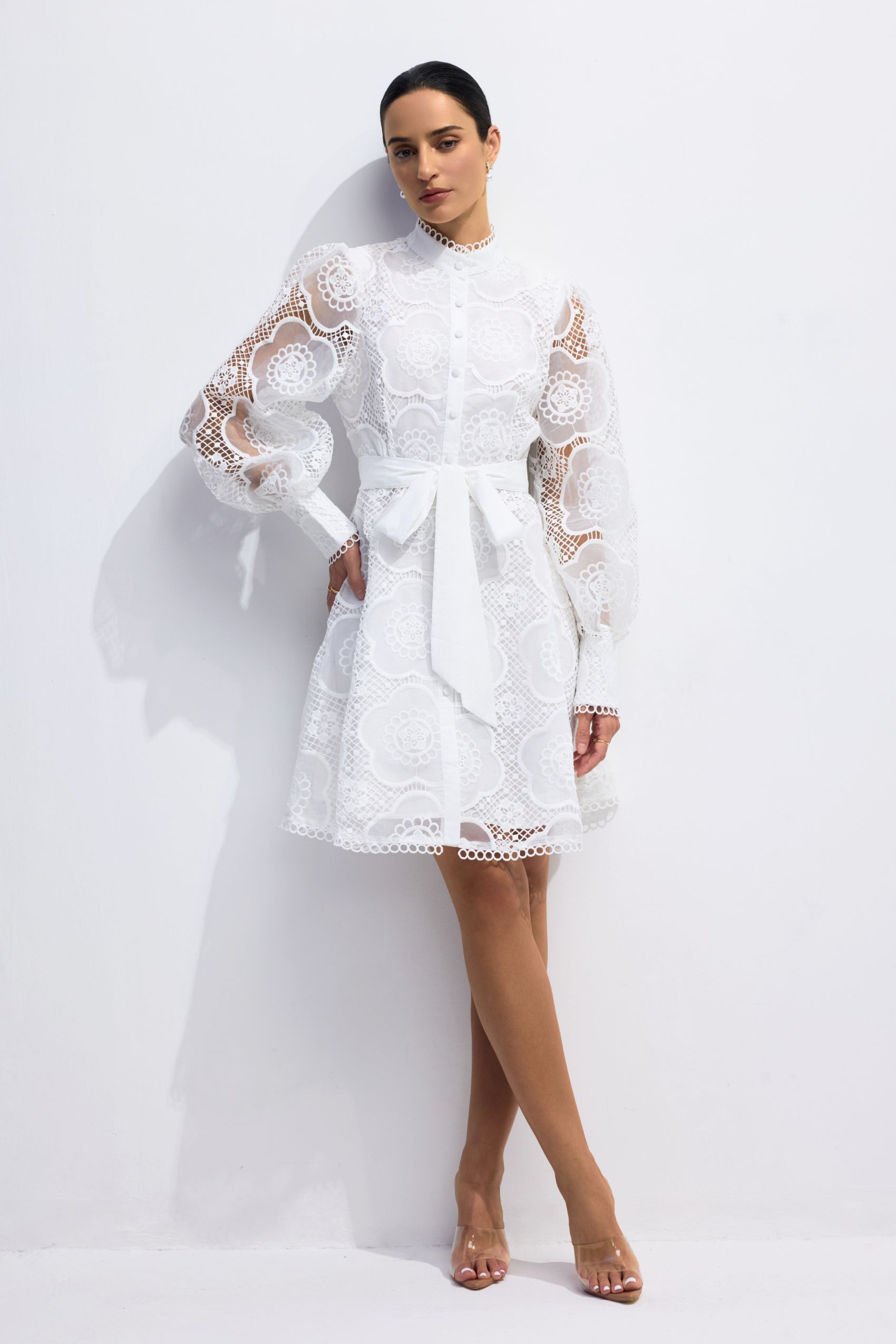 Helena Floral Lace Lantern Sleeve Mini Dress