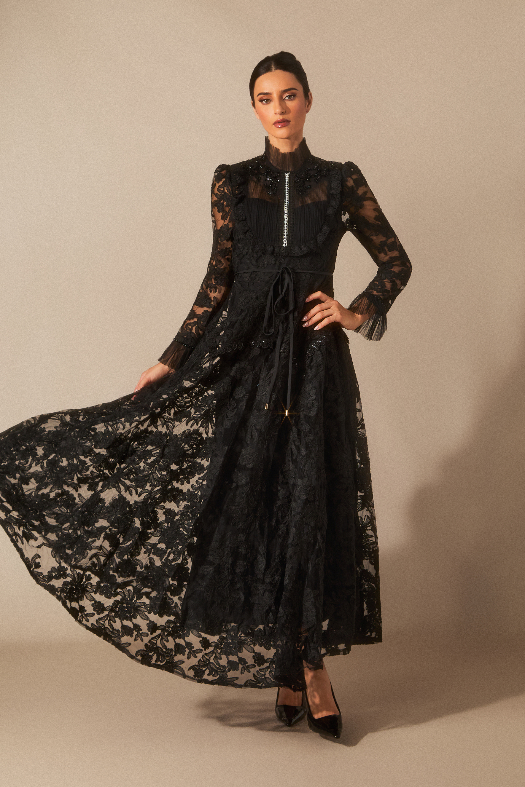 Alice Floral Lace Mock Neck Maxi Dress