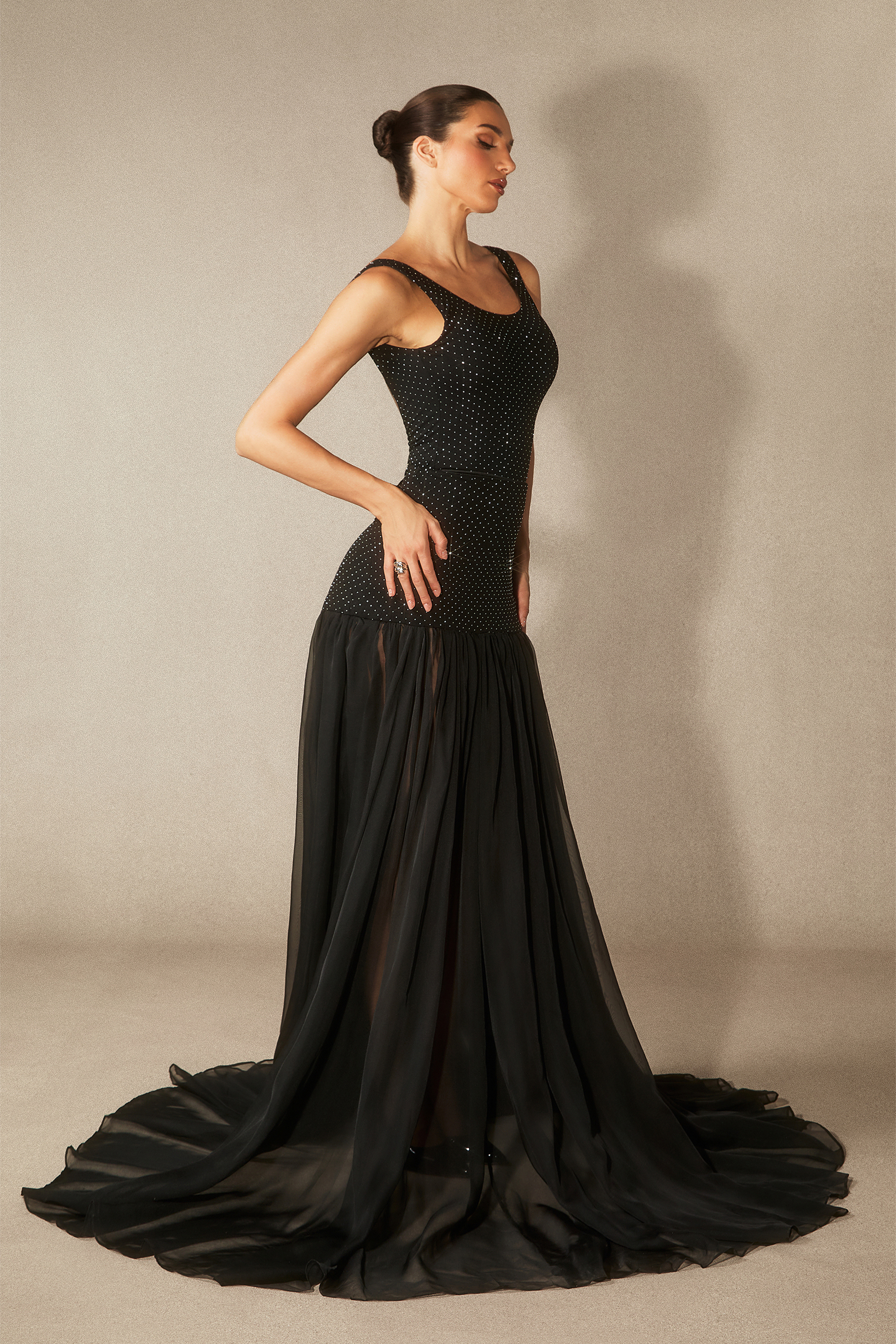 Miley Rhinestone Embellished Bodysuit & Sheer Maxi Skirt Set