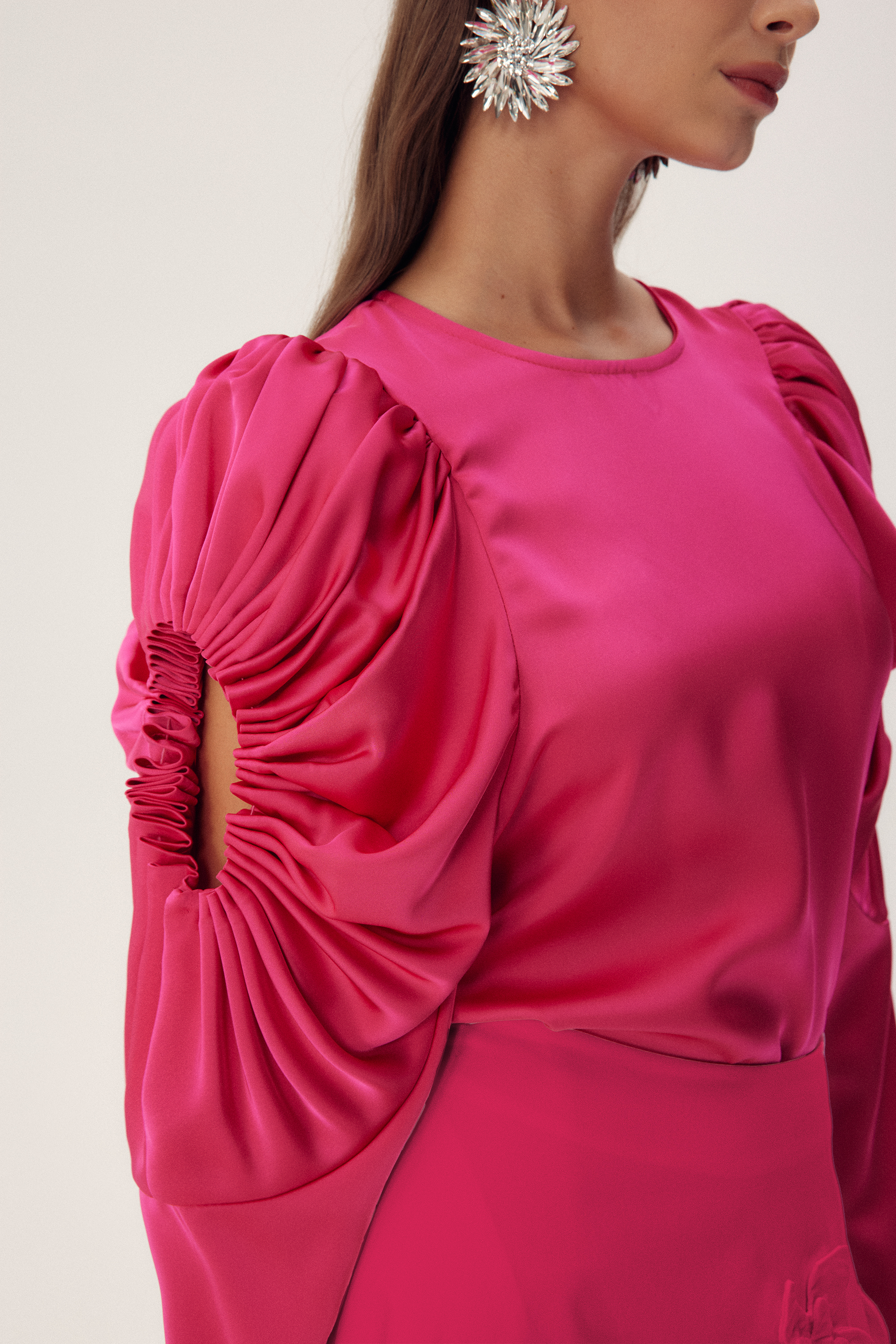 Una Sculpted Sleeves Satin Blouse