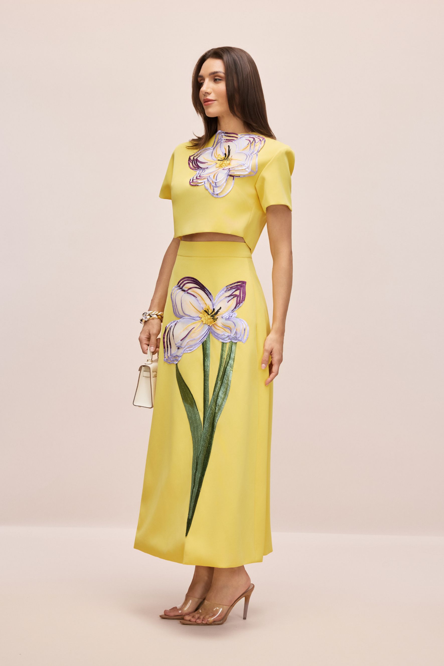 Angelica Floral Applique Short Sleeve Top & Skirt Set