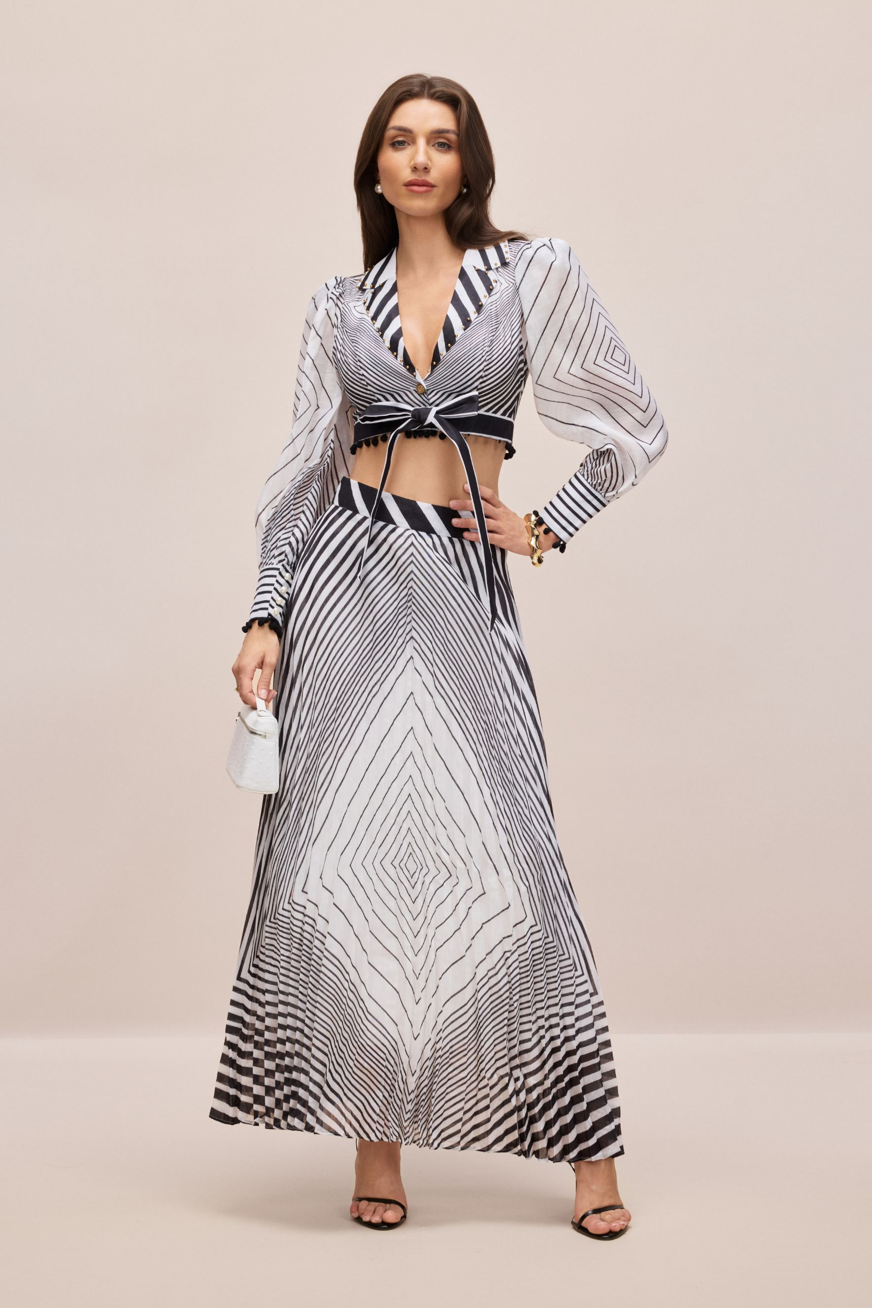 Tina Geometric Print V-neck Crop Top & Maxi Skirt Set