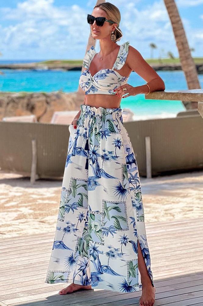 Belinda Floral Printed Ruffle Three-piece Swim Set