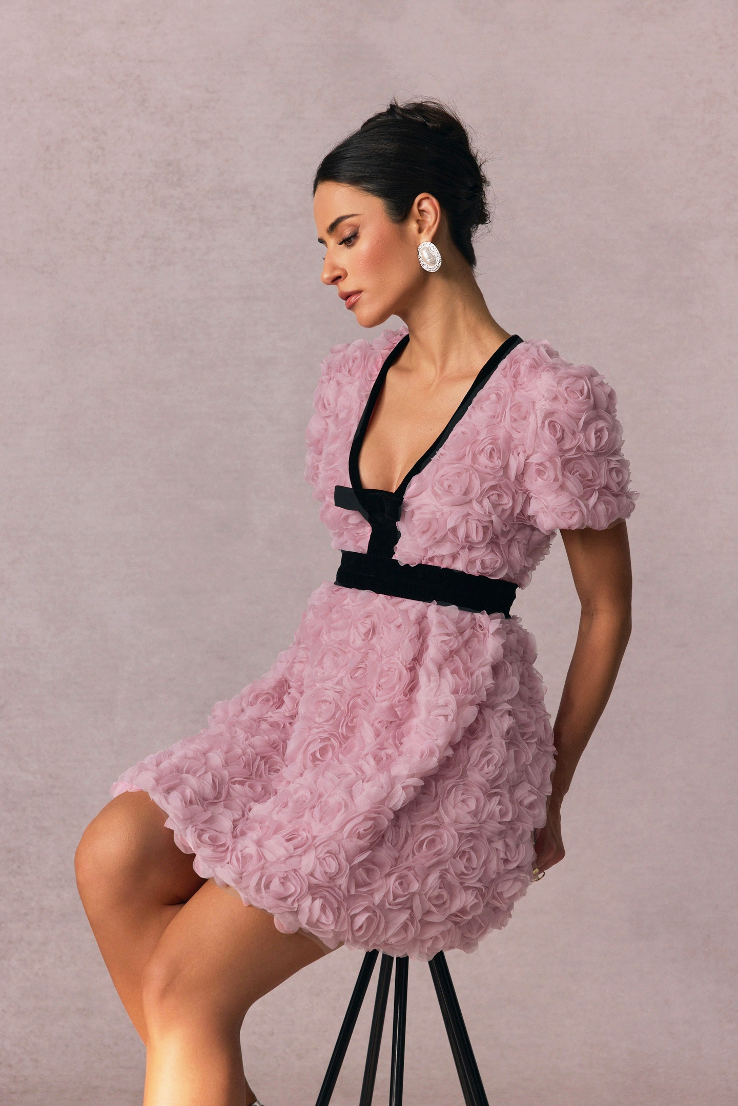 Amelia Rose Embellished V-neck Mini Dress