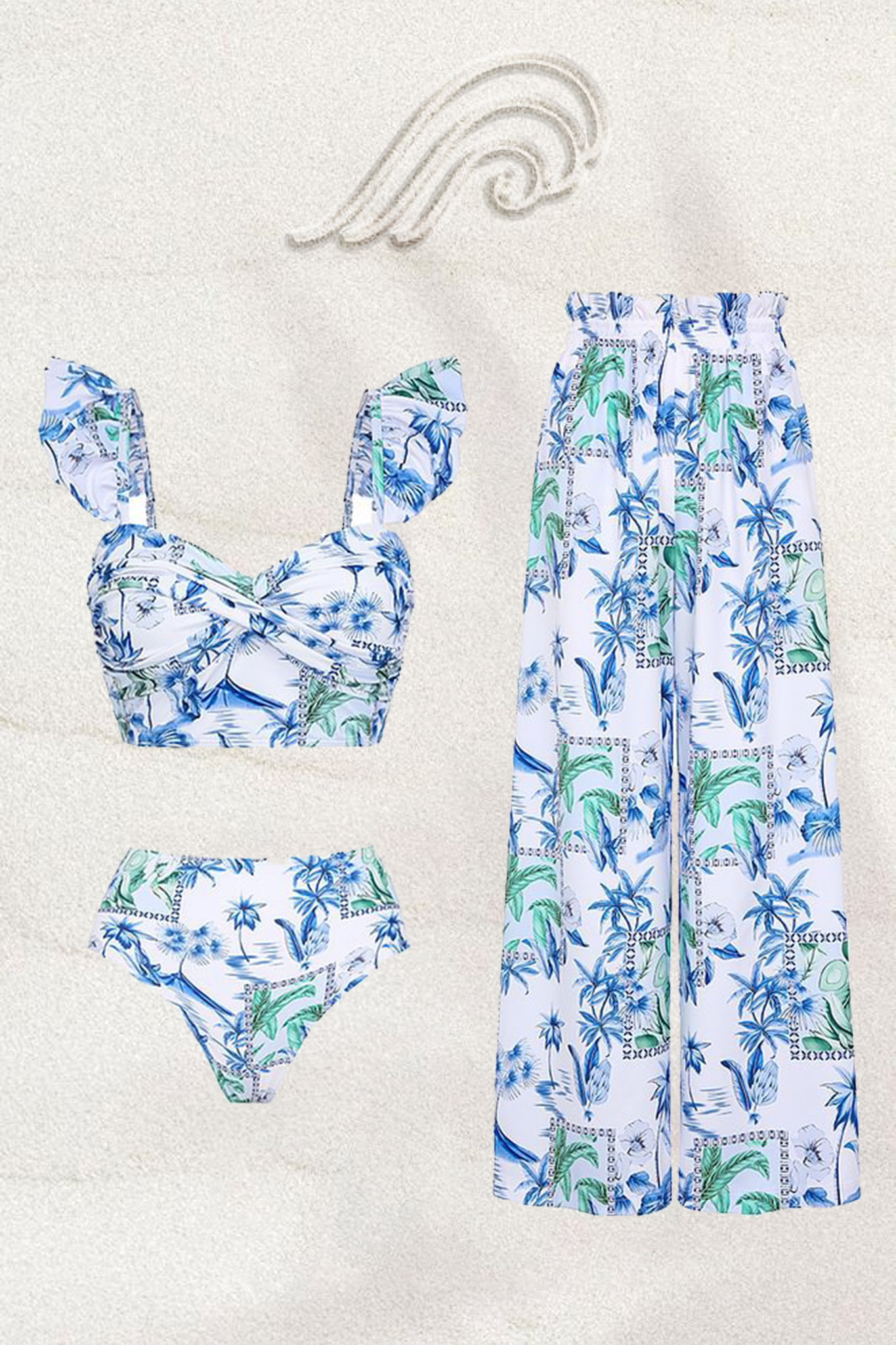 Belinda Floral Printed Ruffle Three-piece Swim Set