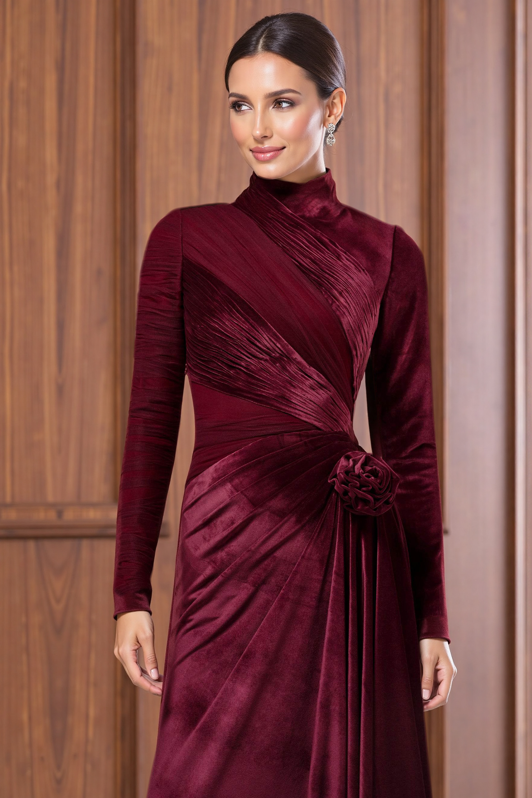 Amelia Floral Ruched Bodice Velvet Maxi Dress