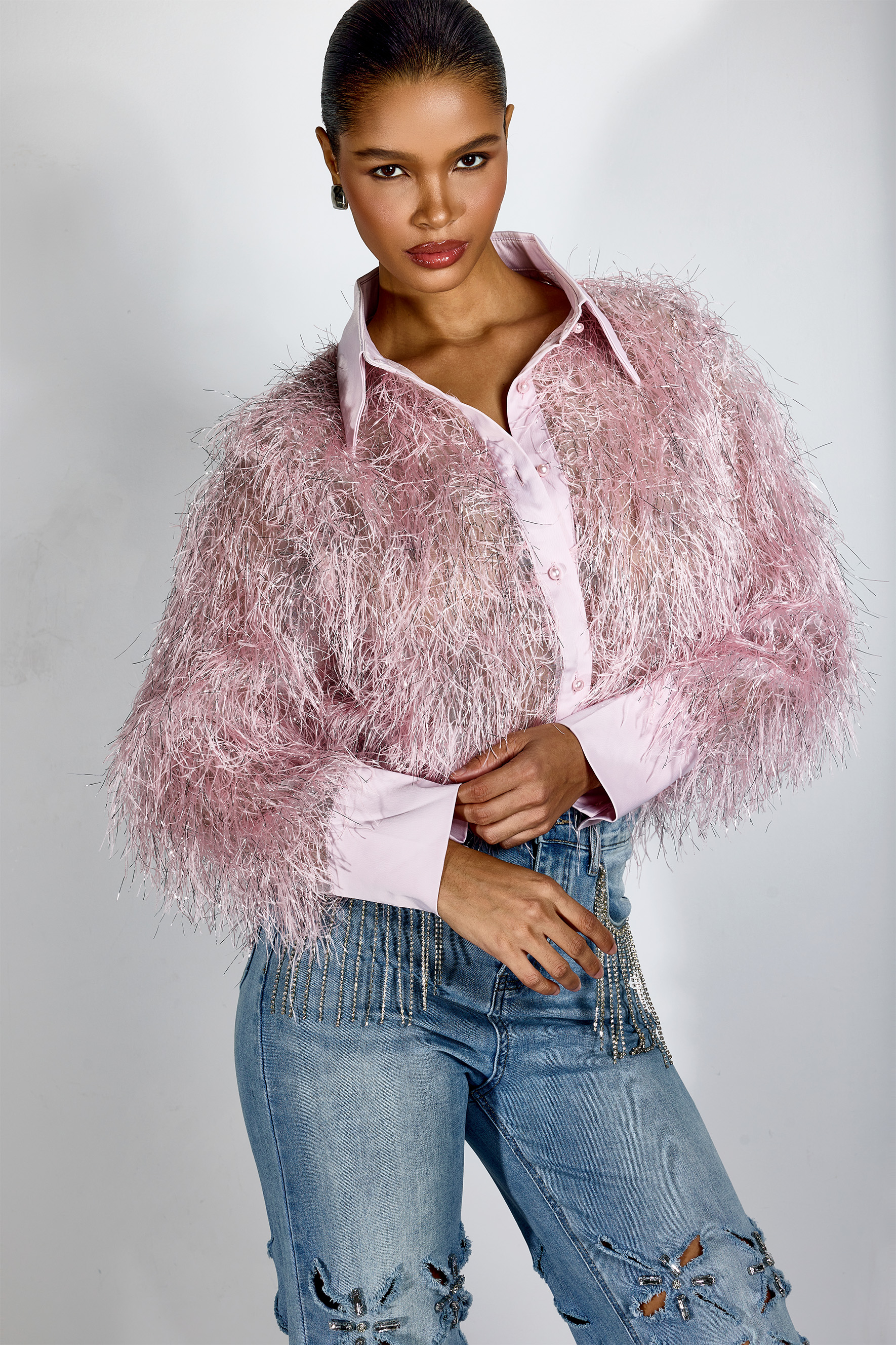 Marilyn Long Sleeve Metallic Fringe Shirt