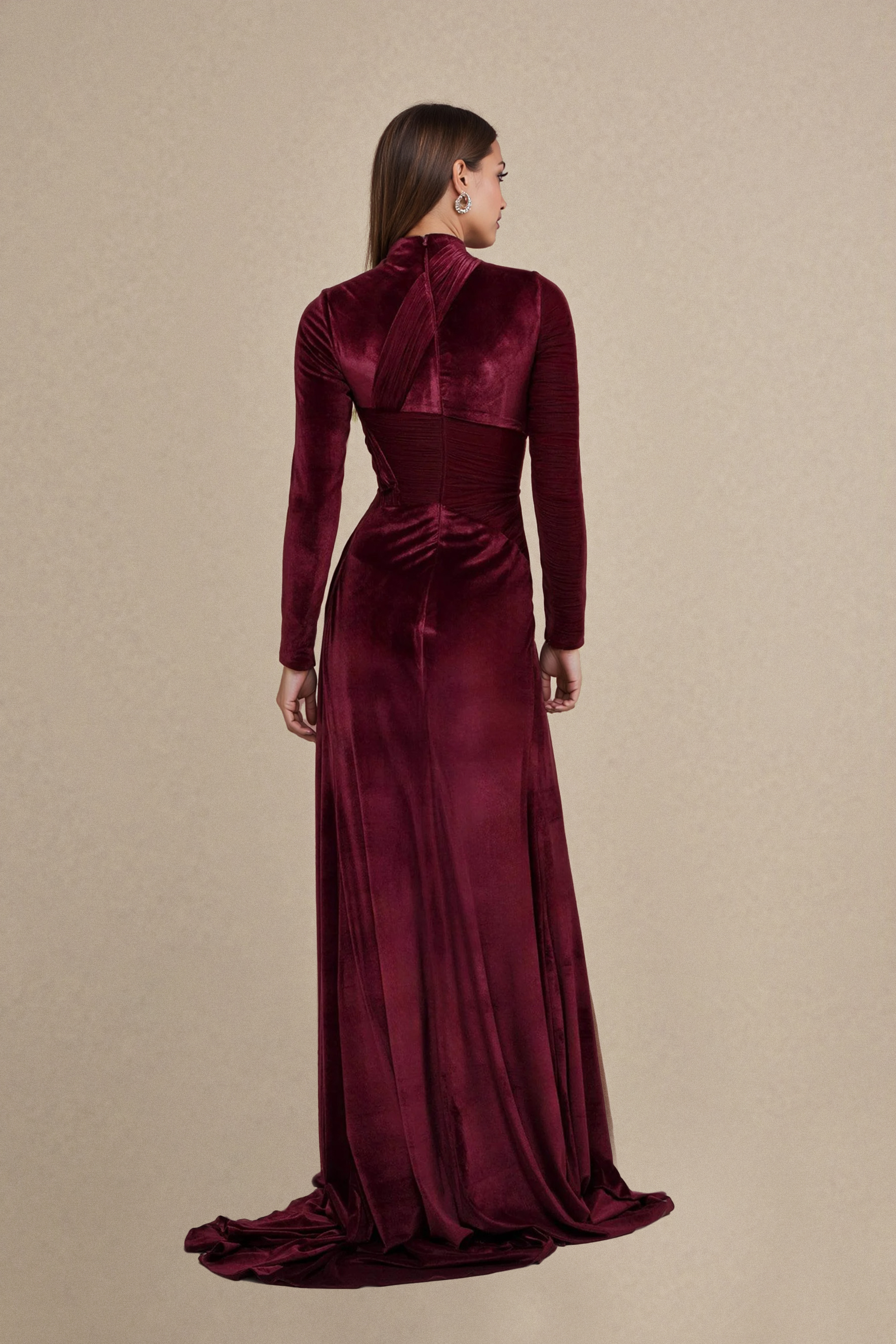 Amelia Floral Ruched Bodice Velvet Maxi Dress