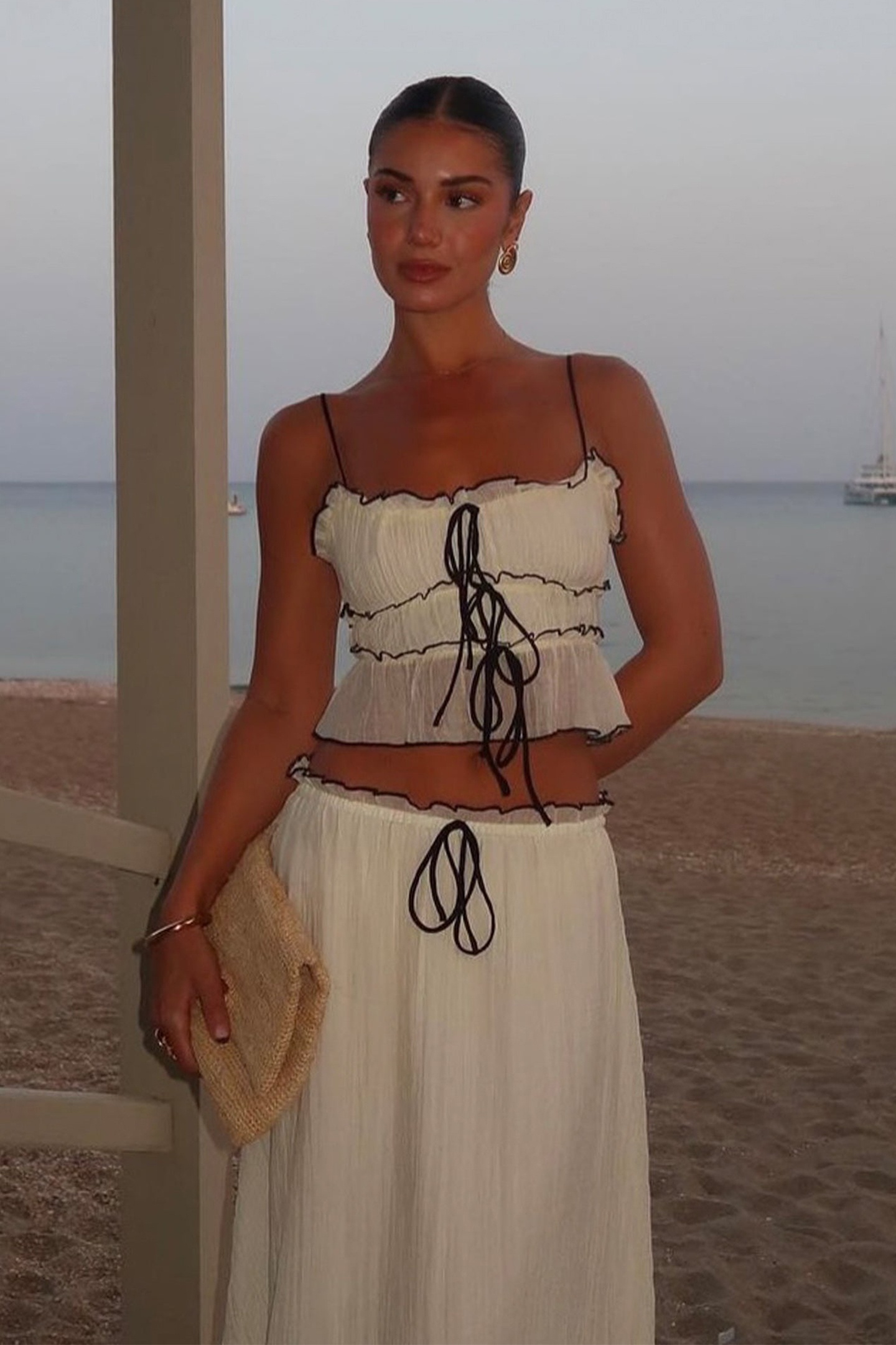 Cynthia Bow Detail Ruched Skirt Set