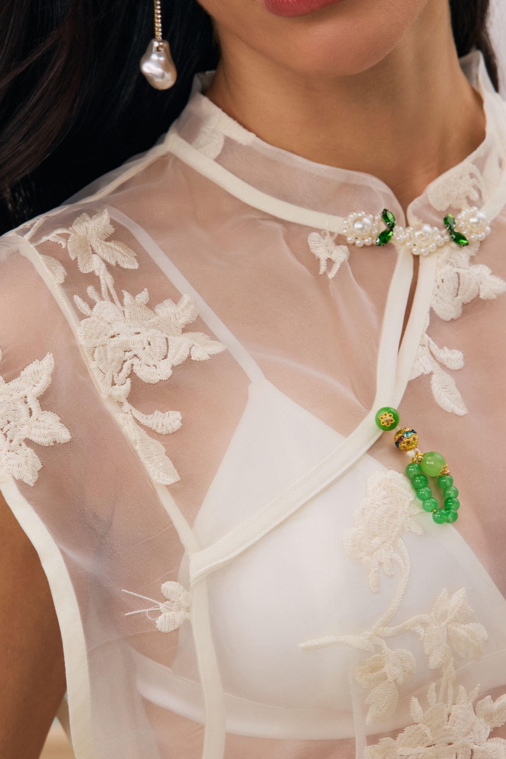 Kyla Floral Embroidery Sheer Overlay Top