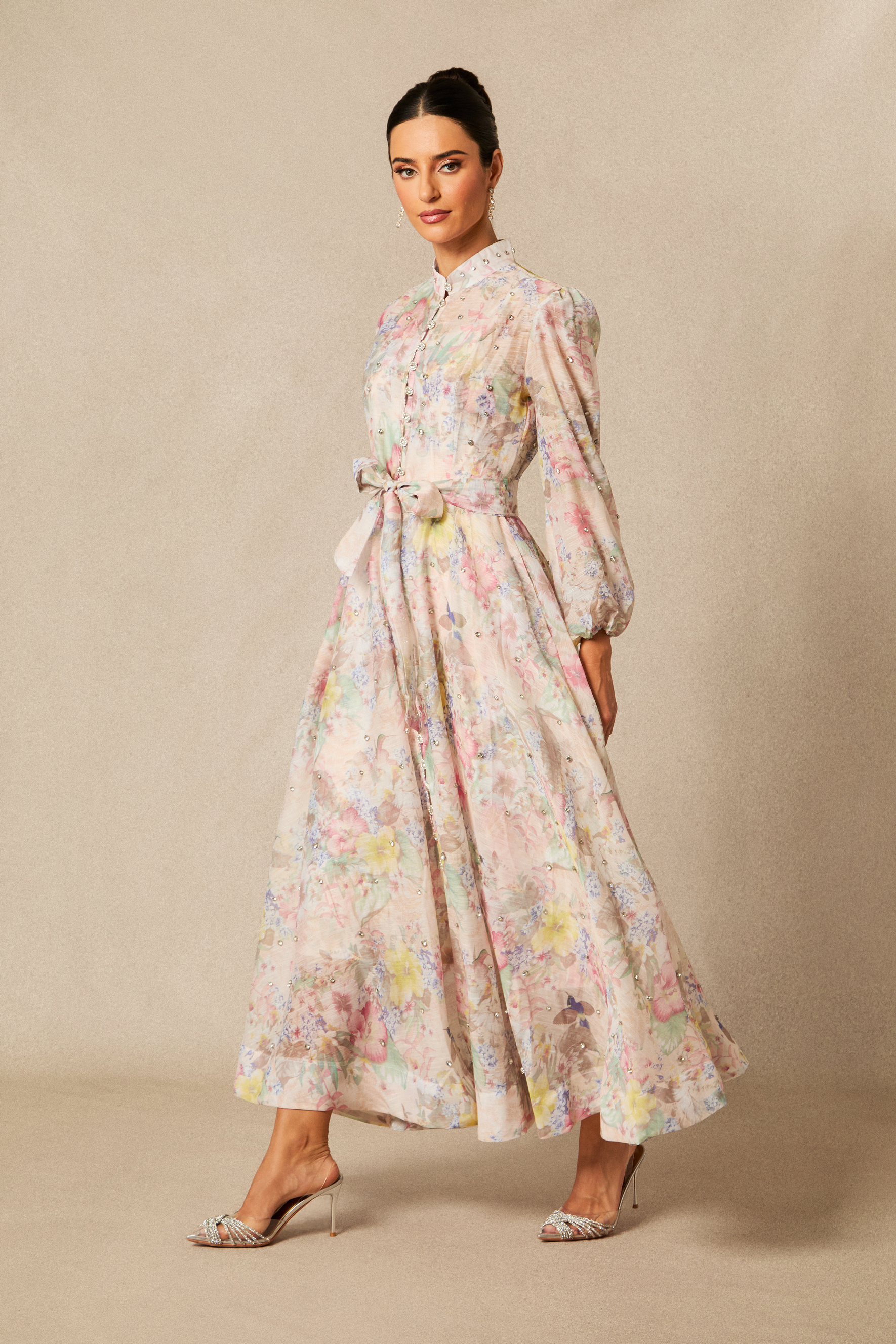 Anne Floral Print Balloon Sleeve Maxi Dress
