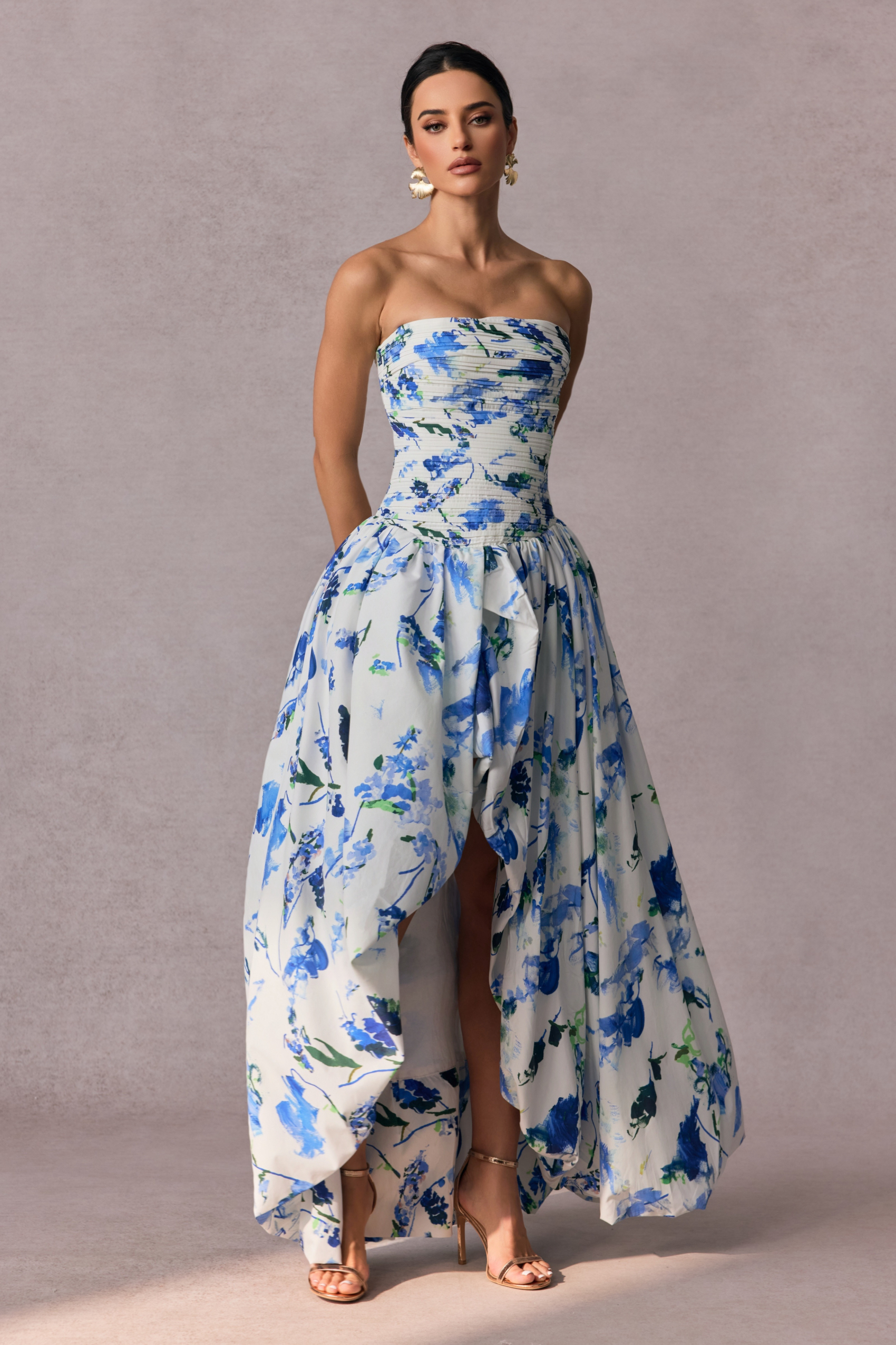 Juliana Floral Print Bubble Hem Maxi Dress