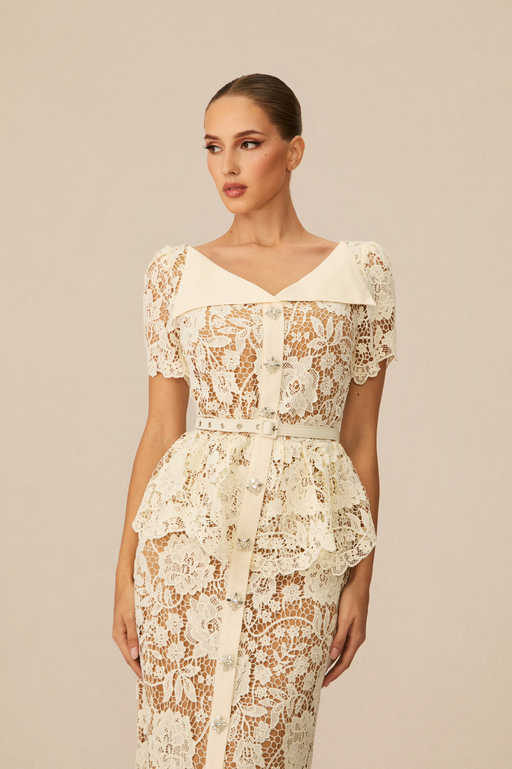 Larina Floral Lace V-neck Midi Dress