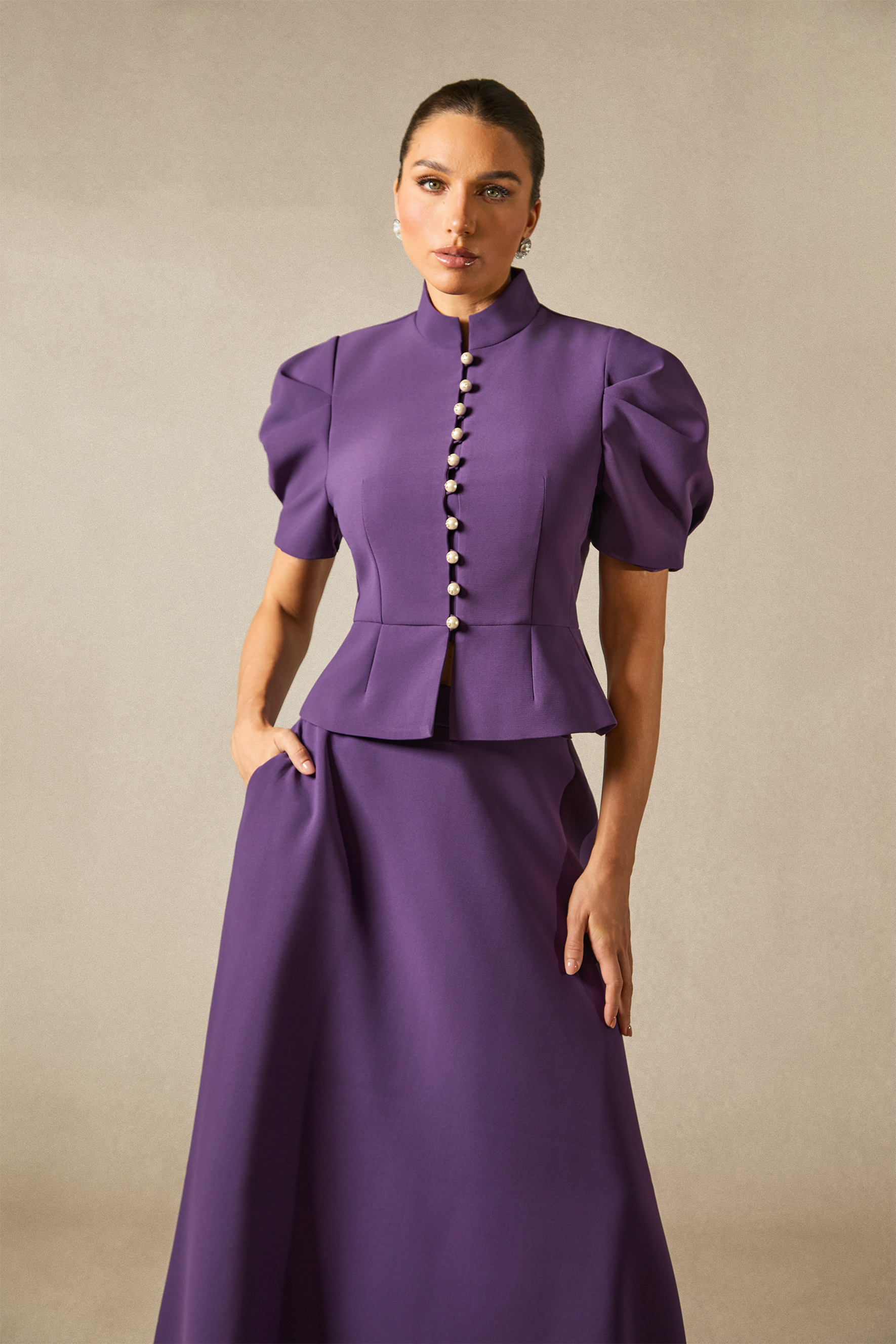 Rosie Mock Neck Puff Sleeve Top & Maxi Skirt Set